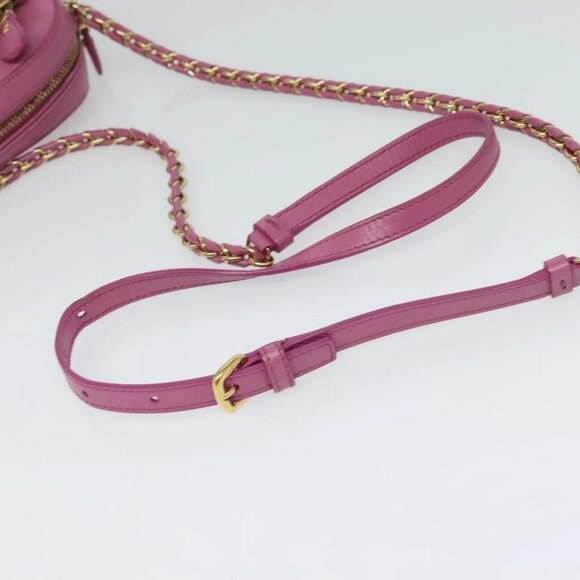 Salvatore Ferragamo Chain Shoulder Bag Safiano Leather Pink Gold - Picture 10 of 15